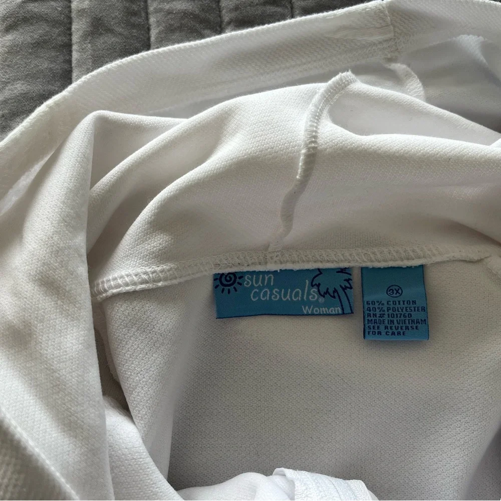 SUN CASUALS White Short Sleeve Zipper Up Cover Up with Hood Size 3X - Picture 3 of 6